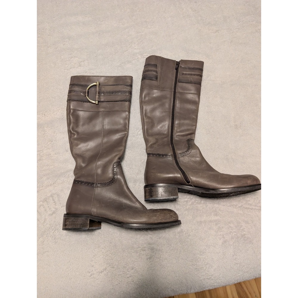Cordani brown leather & suede zipper tall block heel boots from Italy SZ 36 US6
